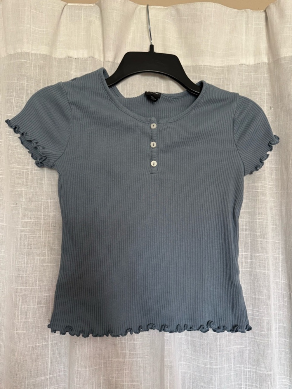 art class girls Ribbed Henley Short Sleeve Top in Dusty Blue